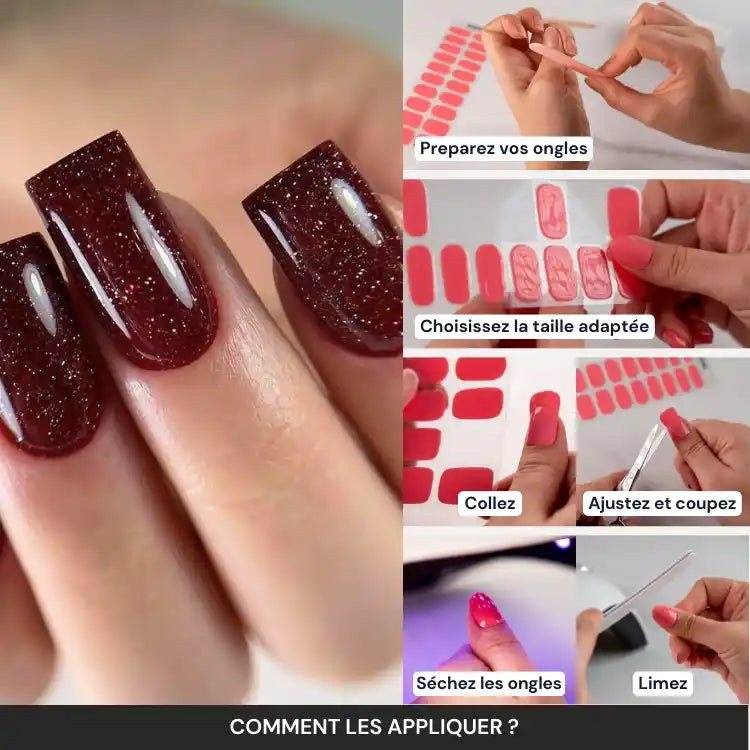 Kit Ongle En Gel Bordeaux Pailleté