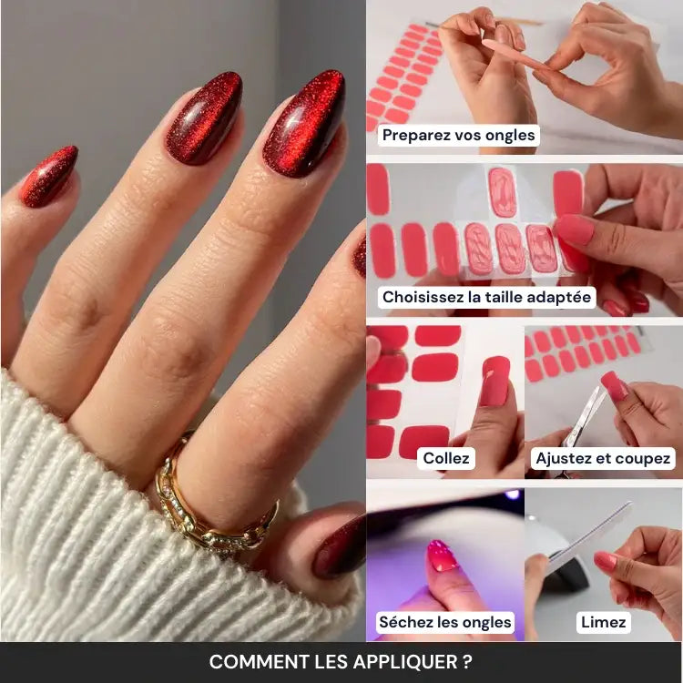 Kit Ongle En Gel Rouge Pailleté Chromé
